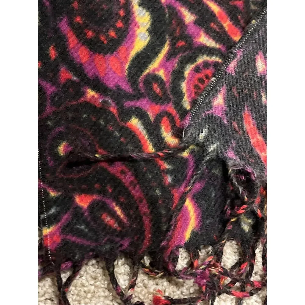 Vintage Glentex Scarf Made in Italy Red Purple Black Paisley Fringe 52x9